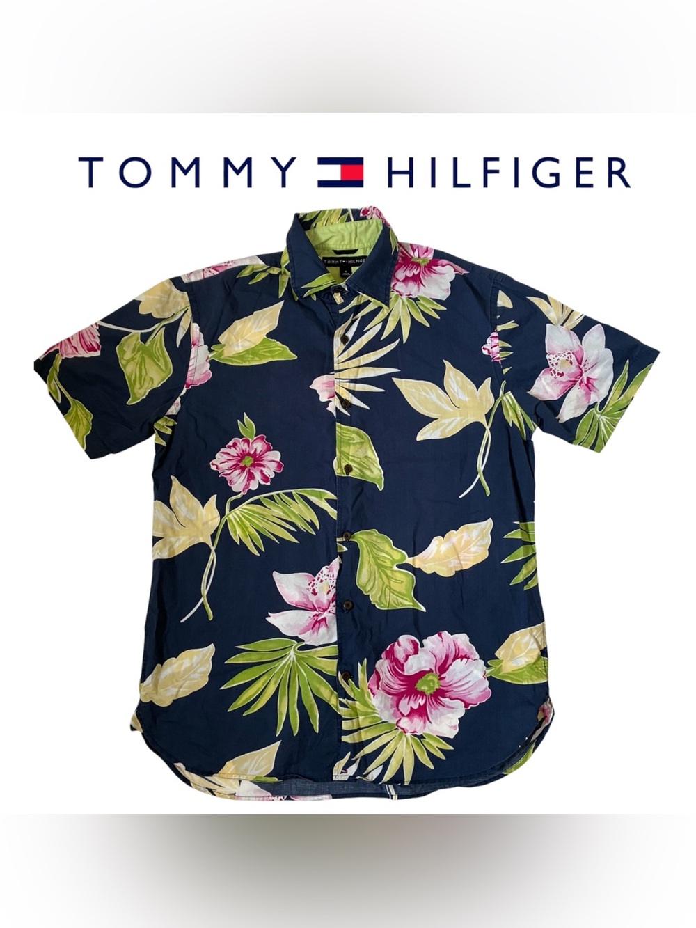 HAWAIIAN SHIRT TROPICAL BUTTON UP SHORT SLEEVE TOMMY HILFIGER FLORAL
